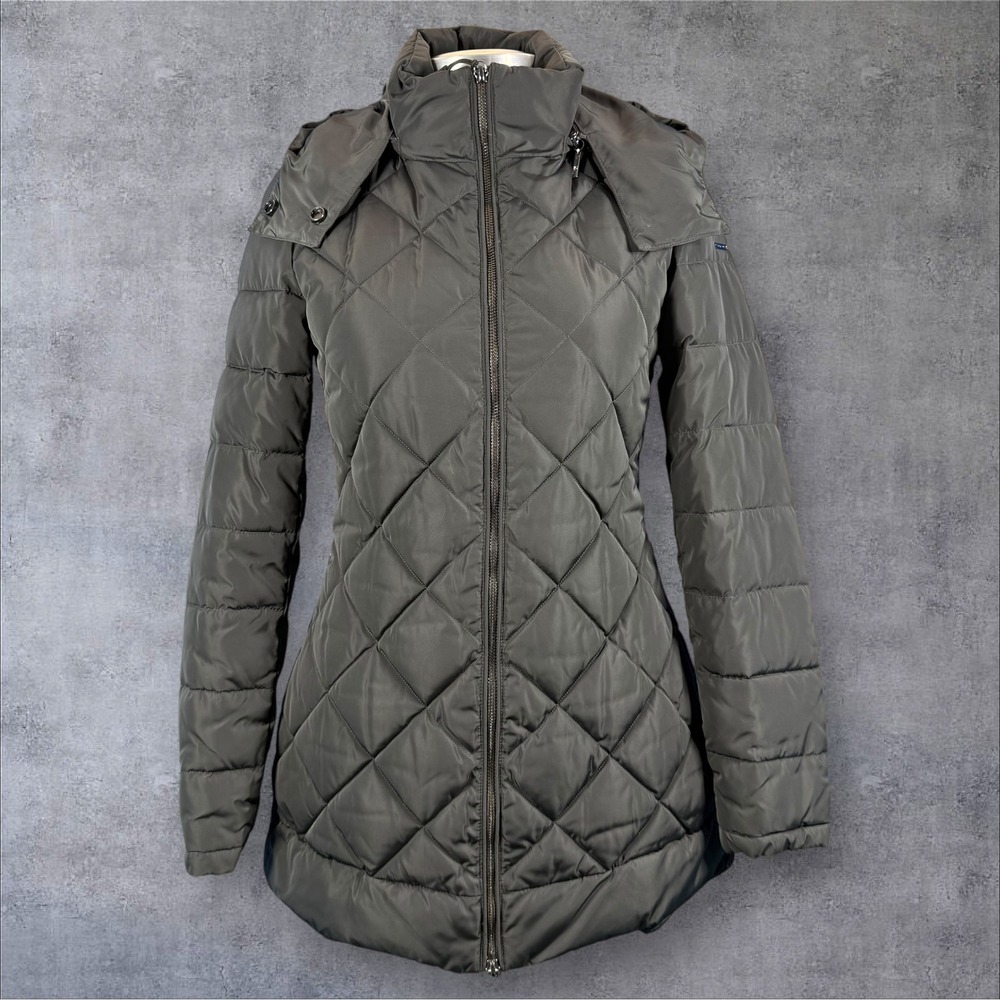 Armani Jeans Down Quilted Puffer Coat‎ Jacket Hooded Charcoal Women's